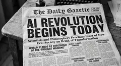 Gemini 3.1 Flash Image — A newspaper headline reading AI REVOLUTION BEGINS 