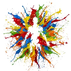 Gemini 3 Pro Image — An explosion of colorful paint splashes forming a 