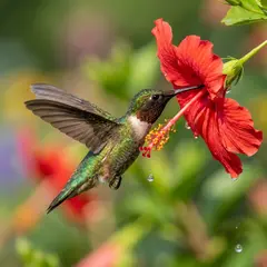 Gemini 3 Pro Image — A hummingbird hovering next to a bright red flower