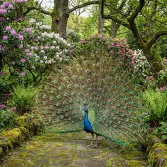 Gemini 3 Pro Image — A peacock displaying its full tail feathers, vibra