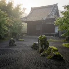 Gemini 3 Pro Image — A Japanese zen garden with raked gravel, moss-cove