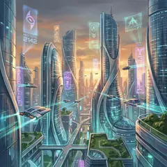 Gemini 3 Pro Image — A futuristic city skyline with flying vehicles, sl