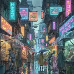 Gemini 3 Pro Image — A cyberpunk street market in Tokyo, anime style, n