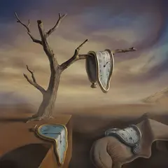 Gemini 3 Pro Image — A surreal melting clock draped over a barren tree 