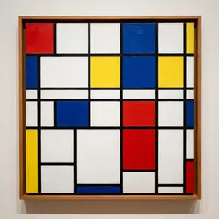 Gemini 3 Pro Image — A geometric abstract composition with red, blue, a