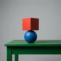 Gemini 3 Pro Image — A red cube on top of a blue sphere, both sitting o