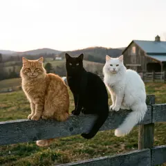 Gemini 3 Pro Image — Three cats of different colors sitting in a row on