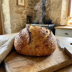 Gemini 3 Pro Image — A rustic sourdough bread loaf, freshly baked with 