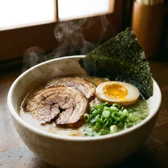 Gemini 3 Pro Image — A steaming bowl of ramen with chashu pork, soft-bo