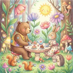 Gemini 3 Pro Image — A children's book illustration of a bear and a rab