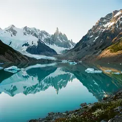 Gemini 3 Pro Image — A turquoise glacial lake surrounded by snow-capped