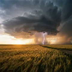 Gemini 3 Pro Image — A vast wheat field under a dramatic thunderstorm s