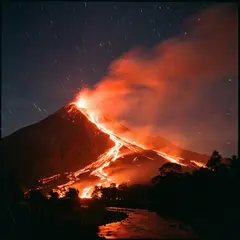 Gemini 3 Pro Image — A volcano erupting at night with lava flowing down