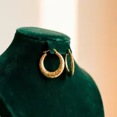 Gemini 3 Pro Image — A pair of gold hoop earrings on a velvet jewelry d