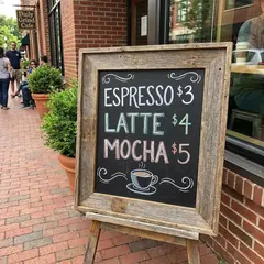 Gemini 3 Pro Image — A hand-lettered chalkboard menu outside a coffee s