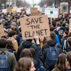 Gemini 3 Pro Image — A protest sign held up in a crowd reading SAVE THE