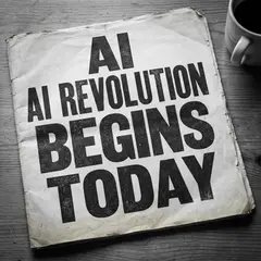 Gemini 3 Pro Image — A newspaper headline reading AI REVOLUTION BEGINS 