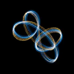 Gemini 2.5 Flash Image — Intertwining ribbons of light in blue and gold aga