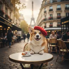 Gemini 2.5 Flash Image — A corgi wearing a red beret sitting in a Parisian 