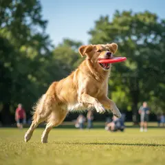 Gemini 2.5 Flash Image — A golden retriever catching a frisbee in mid-air a