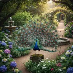 Gemini 2.5 Flash Image — A peacock displaying its full tail feathers, vibra