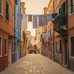 Gemini 2.5 Flash Image — A narrow cobblestone alley in Venice with colorful