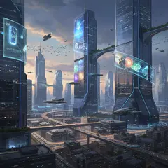 Gemini 2.5 Flash Image — A futuristic city skyline with flying vehicles, sl