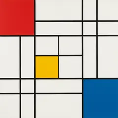 Gemini 2.5 Flash Image — A geometric abstract composition with red, blue, a