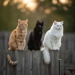 Gemini 2.5 Flash Image — Three cats of different colors sitting in a row on
