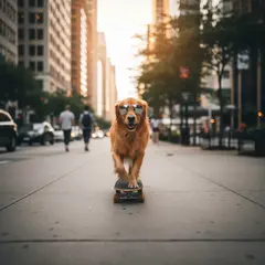 Gemini 2.5 Flash Image — A dog wearing sunglasses riding a skateboard down 