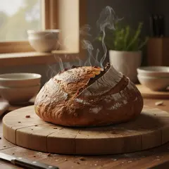 Gemini 2.5 Flash Image — A rustic sourdough bread loaf, freshly baked with 