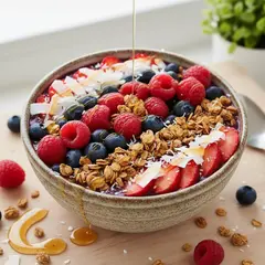 Gemini 2.5 Flash Image — A colorful acai bowl topped with fresh berries, gr