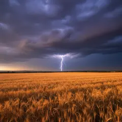Gemini 2.5 Flash Image — A vast wheat field under a dramatic thunderstorm s