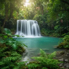 Gemini 2.5 Flash Image — A waterfall cascading into a tropical pool surroun