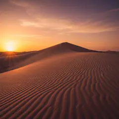 Gemini 2.5 Flash Image — A desert sand dune at sunset with long shadows, Sa