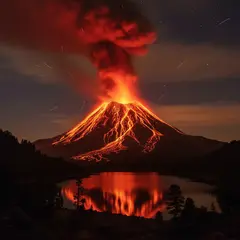 Gemini 2.5 Flash Image — A volcano erupting at night with lava flowing down