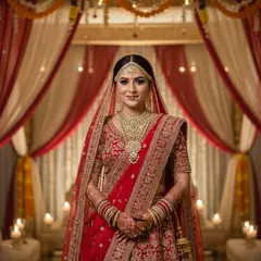 Gemini 2.5 Flash Image — An Indian bride in traditional red and gold leheng