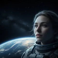 Gemini 2.5 Flash Image — An astronaut without a helmet, face lit by Earth g