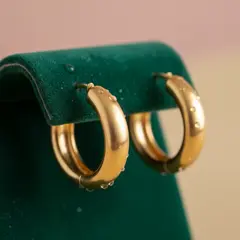 Gemini 2.5 Flash Image — A pair of gold hoop earrings on a velvet jewelry d