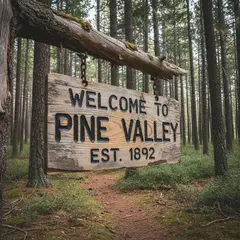Gemini 2.5 Flash Image — A weathered wooden sign reading WELCOME TO PINE VA