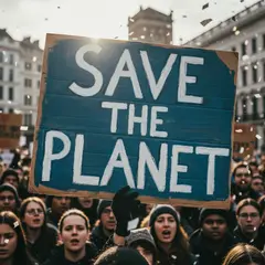 Gemini 2.5 Flash Image — A protest sign held up in a crowd reading SAVE THE