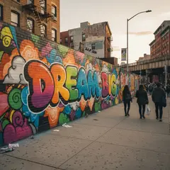 Gemini 2.5 Flash Image — A graffiti mural on a brick wall spelling DREAM BI