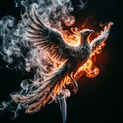 Qwen Image 2.0 — Smoke tendrils forming the shape of a phoenix, bac