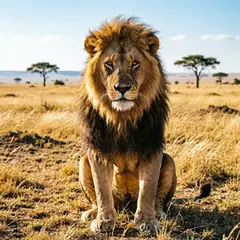 Qwen Image 2.0 — A majestic lion with a full mane, golden savanna b