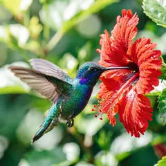 Qwen Image 2.0 — A hummingbird hovering next to a bright red flower