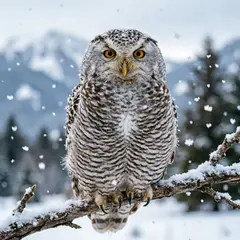 Qwen Image 2.0 — An owl perched on a snow-covered branch, intense a