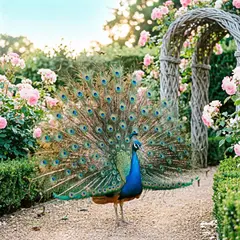 Qwen Image 2.0 — A peacock displaying its full tail feathers, vibra