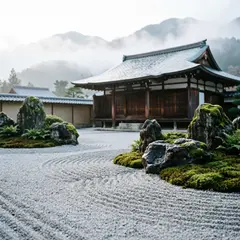 Qwen Image 2.0 — A Japanese zen garden with raked gravel, moss-cove