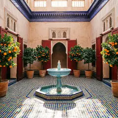 Qwen Image 2.0 — A traditional riad courtyard with intricate zellig