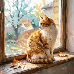 Qwen Image 2.0 — A cat sitting on a windowsill, impressionist oil p